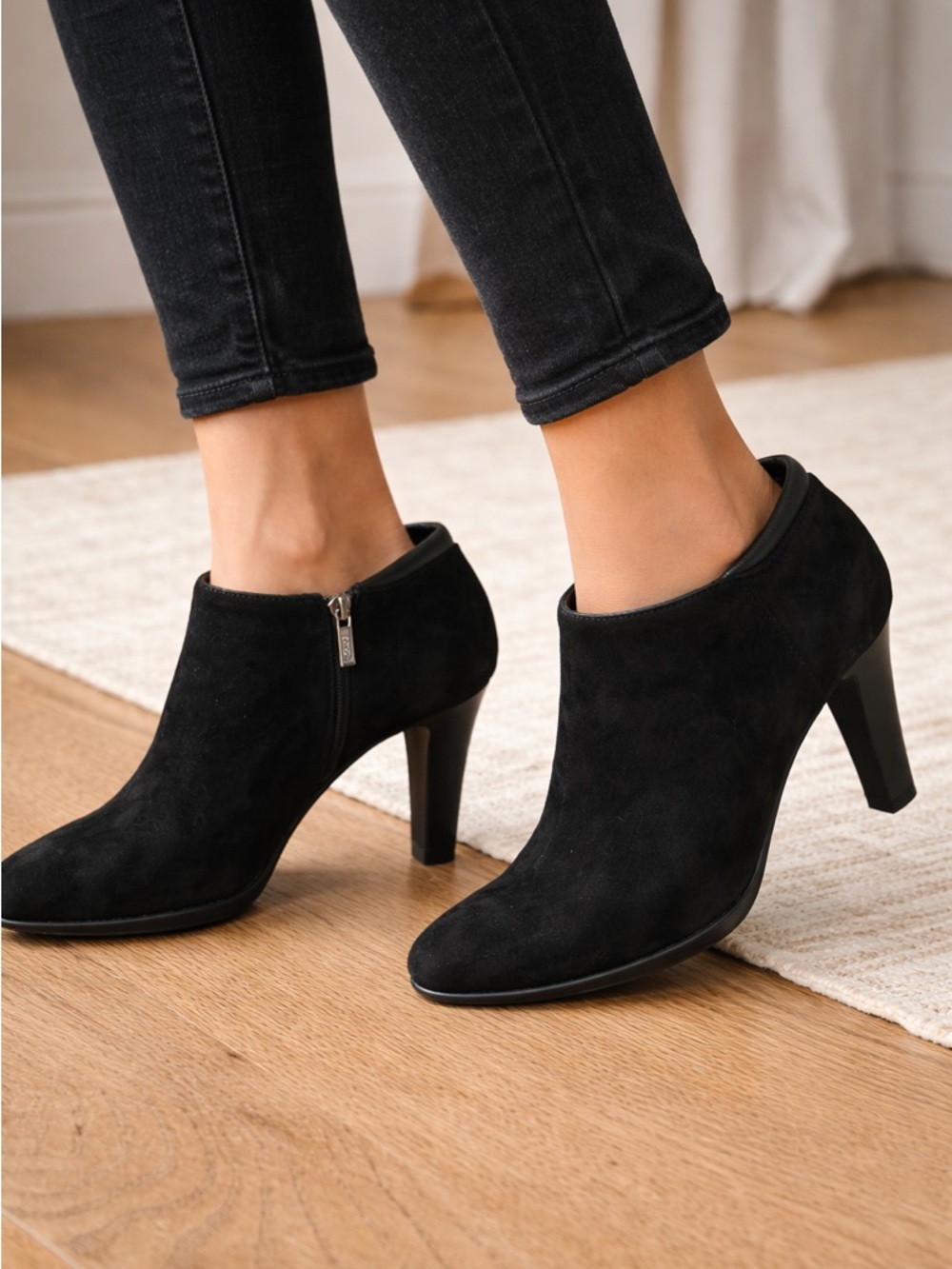 Aquatalia Black Suede Ankle Booties with Side Zip